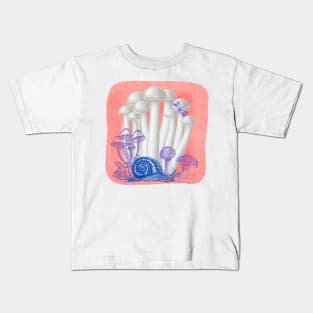 Blue Snail White Mushroom Kids T-Shirt